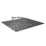 Golfplaat 18/1064, donkergrijs, met ingebedde specificaties voor materiaal, dikte en coating