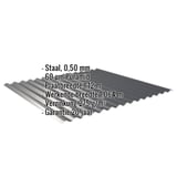 Golfplaat 18/1064 antracietgrijs met ingebedde specificaties voor materiaal, dikte en coating