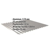 Golfplaat 18/1064 aluminium, 0,70 mm, RAL9007, met ingebedde productgegevens
