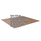 Golfplaat 18/1064 Eiken, 0,50 mm staal met 35 µm structuurpolyester coating, specificaties weergegeven