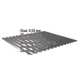 Golfplaat 18/1064, Gitzwart RAL 9005, 0,50 mm staal, met ingebedde technische gegevens