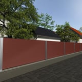 Golfplaat 18/1064 wand Roodbruin als schuttingbekleding buiten, toepassingsvoorbeeld