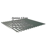 Golfplaat aluminium 0,70 mm mosgroen met ingebouwde gegevens over materiaal, coating en breedte