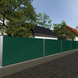Privacyscherm van mosgroene golfplaat aluminium 0,70 mm, toepassingsvoorbeeld in de tuin