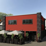 Gebouw met wandbekleding van golfplaat PF25W Koraalrood, toepassingsvoorbeeld