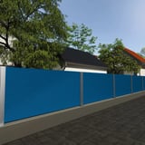 Golfplaat PF25W Gentiaanblauw RAL 5010 als privacyscherm in de tuin, zijaanzicht