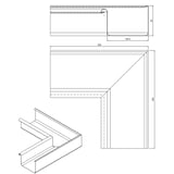 Technische tekening dakgoot binnenhoek 90 graden met afmetingen 300x300 mm en 92x126.2 mm