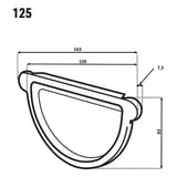 Technische tekening van een rinnenendstuk met afmetingen 163x83 mm en breedte 125