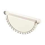 Rinnenendstuk van staal, zuiverwit (RAL 9010) met polyurethaan coating, detail van de geribbelde rand