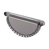 Dakgoot eindstuk van staal, grijs aluminiumkleurig (RAL9007), 50 µm polyurethaan coating, achteraanzicht