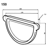 Technische tekening dakgoot eindstuk met afmetingen 188 mm, 176 mm, 98 mm en 7,5 mm