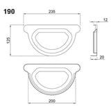 Technische tekening dakgoot eindstuk Niagara 190 met afmetingen 235x125x20 mm