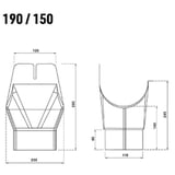 Technische tekening van de rinnenuitloop 190/150 met afmetingen in mm