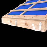 Twee zuiverwitte konsolgoothouders gemonteerd op een houten dakrand, met blauwe dakfolie zichtbaar