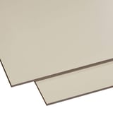 Twee HPL platen 6 mm beige, licht overlappend, met zichtbare donkere rand