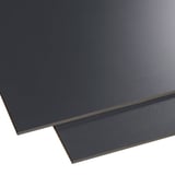Twee HPL platen 6 mm Antracietgrijs, licht overlappend, op een witte achtergrond
