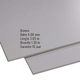 HPL plaat 6 mm donkergrijs met ingebedde productgegevens