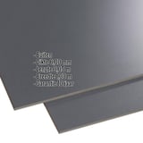 HPL plaat 6 mm antracietgrijs met ingebedde hoekgegevens zoals dikte, lengte, breedte en garantie