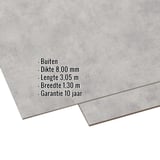 HPL plaat 8 mm betonlook, Scobalit, met ingebouwde gegevens over dikte, lengte, breedte en garantie