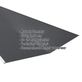 Kilgoot donkergrijs matpolyester met ingebedde productgegevens over materiaal, dikte en coating