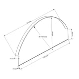 Technische tekening van een grijze PVC-boog met afmetingen: radius 750 mm, breedte 1295 mm, hoogte 560 mm