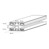 Technische tekening Mendiger middenprofiel 10 mm met afmetingen 60 mm breedte en 30 mm hoogte
