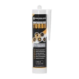 Montagelijm Turbo koker, zwart, met witte belettering en productkenmerken als infografiek