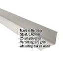 Wandafwerking Grijswit RAL 9002, 0,63 mm staal, met ingebedde productgegevens