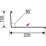 Technische tekening van de wandafwerking met afmetingen 220 mm x 150 mm en 95° hoek
