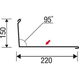Technische tekening wandafsluiting aluminium met afmetingen 220 mm en 150 mm, hoek 95°