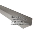 Wandafwerking aluminium 0,70 mm RAL9007, schuin van boven met gegevens als infografiek