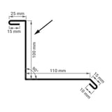 Technische tekening muurafdekker type 1 met afmetingen 100 mm x 110 mm en 90° hoek