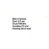 Infografiek met kerngegevens: Made in Germany, staal 0,75 mm, 50 µm PURLAK, verzinking 275 g/m², afsluiting dak en wand