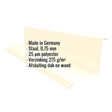 Wandafwerking Type 1, licht ivoorkleurig, met ingebedde productgegevens zoals materiaal, dikte en coating