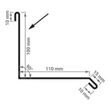 Technische tekening muurafdekker type 2 met afmetingen 100 mm, 110 mm en 90 graden hoek