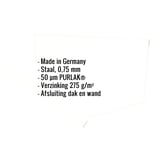 Muurafdekker Type 2, Grijswit RAL 9002, met ingebedde specificaties voor materiaal, dikte en coating