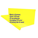 Wandafwerking Type 2 Koolzaadgeel met ingebedde productdetails zoals materiaal, dikte en coating
