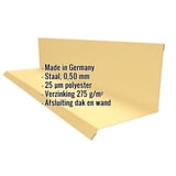 Muurafdekker Type 2, Zandgeel RAL 1002, met ingebedde specificaties over materiaal en coating