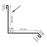 Technische tekening wandaansluiting Type 2 met afmetingen 100 mm x 110 mm en 90° hoek