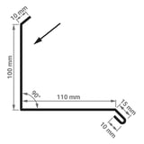 Technische tekening van het muurprofiel Type 3 met afmetingen 100 mm, 110 mm en 90° hoek