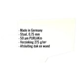 Infografiek: Kerngegevens wandafsluiting van staal, 0,75 mm, 50 µm PURLAK, verzinking 275 g/m², Made in Germany