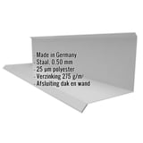 Wandaansluiting type 3 van staal, 0,50 mm, grijs aluminiumkleurig, met productgegevens