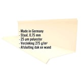 Wandafwerking Type 3 van staal, licht ivoorkleurig, met ingebedde productgegevens over materiaal en coating