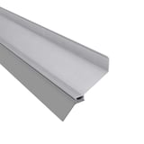 Wandaansluitprofiel van blank aluminium, schuin van boven met smalle afdichtingslip