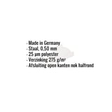 Infographic: Nokstuk eindkap van staal 0,50 mm, 25 µm polyestercoating, Made in Germany, met specificaties