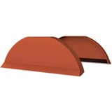 Nokstuk van staal, 0,50 mm dik, in terracotta kleur met Grandemat coating, vooraanzicht en zijaanzicht