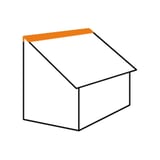 Schema van een lessenaarsdak met oranje gemarkeerde nokafsluiting als toepassingsvoorbeeld