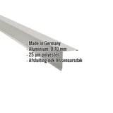 Lessenaarsdakafsluiting aluminium Zilver-Metallic met ingebedde productgegevens zoals materiaal, dikte en coating