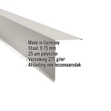 Lessenaarsdak nokafsluiting van staal, Grijswit (RAL 9002), 0,75 mm, met ingebedde gegevens