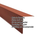Lessenaarsdak nokafsluiting staal, Terracotta RAL 8004, 0,50 mm, met weergegeven productgegevens